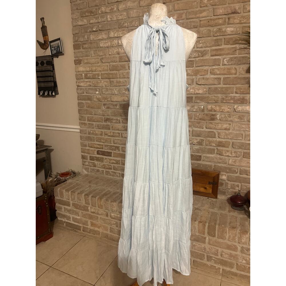 💜 Pastel blue ribbed and lined tiered maxi dress! Sz XL - Picture 5 of 9